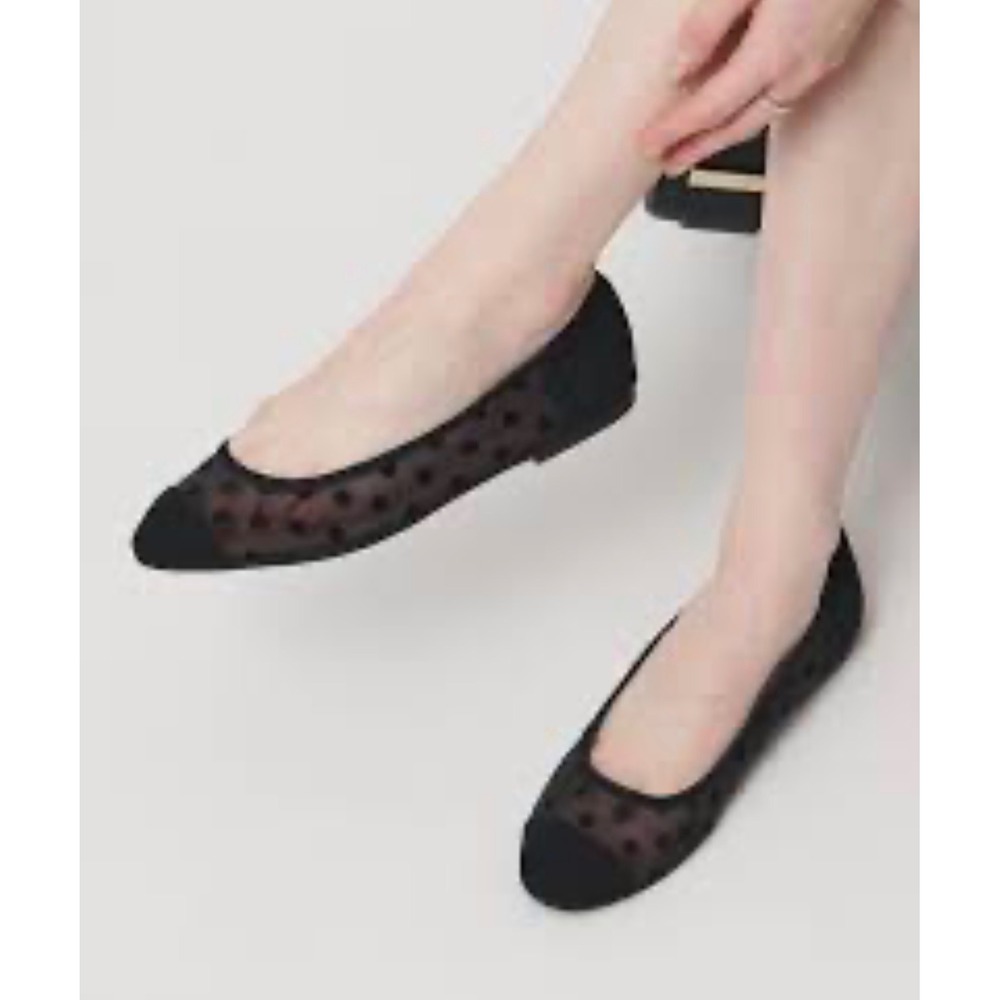 Zara Black Mesh Polka Dot Ballet Flats Round Toe Slip On Shoes Sz EU 40 us 9.5